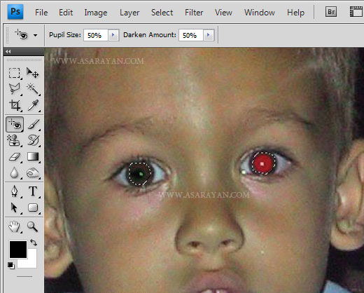 آموزش برداشتن قرمزي چشم با ابزار Red Eye در فتوشاپ 