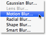 Selecting the Motion Blur filter in Photoshop. Image © 2013 Photoshop Essentials.com
