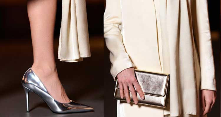استایل کیف و کفش پاشنه بلند نقرهای یا طلایی