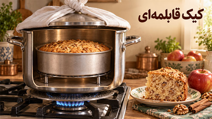روش اول؛ طرز تهیه کیک سیب و دارچین و گردو در قابلمه