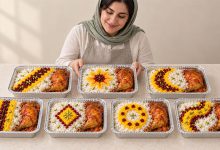 7 نمونه تزیین زرشک پلو با مرغ در ظرف یکبار مصرف (و برای نذری)