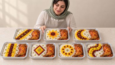 تزئین سفره 7 نمونه تزیین زرشک پلو با مرغ در ظرف یکبار مصرف (و برای نذری)