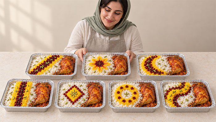 7 نمونه تزیین زرشک پلو با مرغ در ظرف یکبار مصرف (و برای نذری)